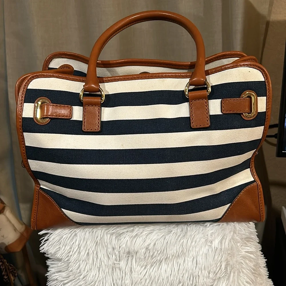 Michael Kors Hamilton Blue and White striped Canvas Tote - Picture 2 of 12